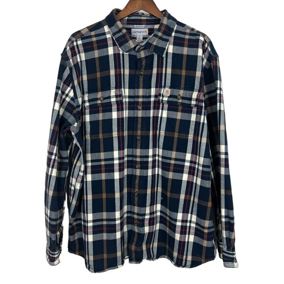 Carhartt Flannel Shirt Mens XL Navy Plaid Hubbard‎ Original Fit Long Sleeve Mid - Picture 1 of 11